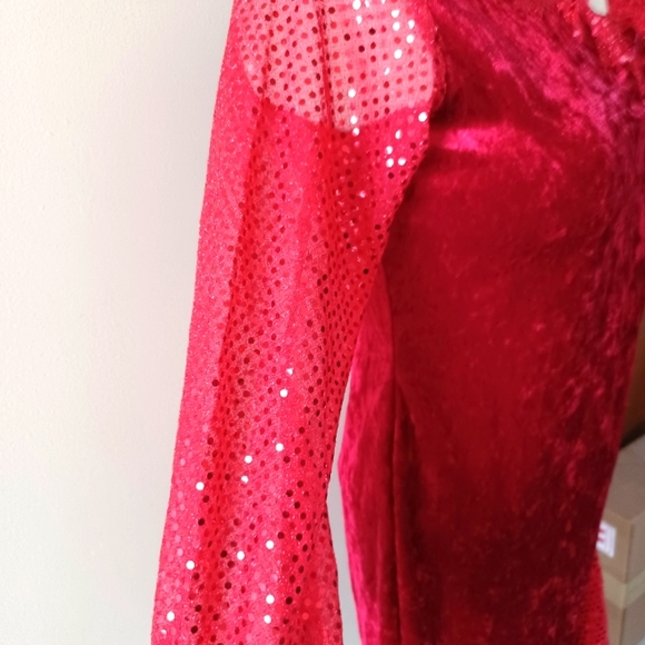 Red Velvet & Sequin Coctail Vintage Style Costume Dress Junior XL - Picture 3 of 6